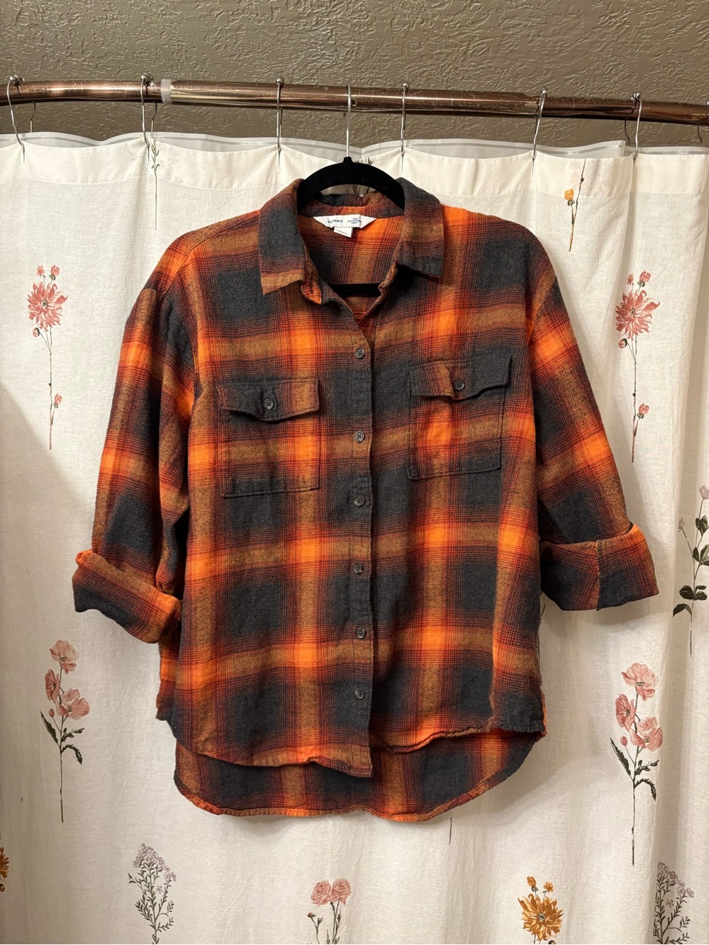 Old Navy Orange and Black Plaid Flannel Button-Down (The Evermore Flannel!)